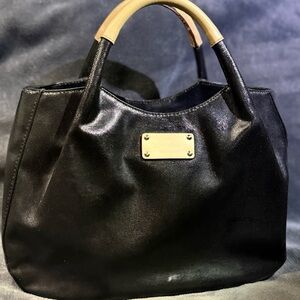 kate spade Black Tote with Tan Handles and Gold Plaque